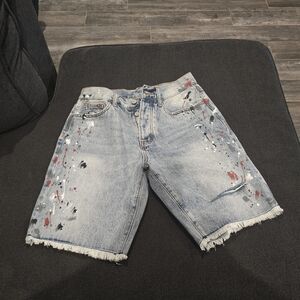Stylish Paint-Splatter Denim Shorts for Men